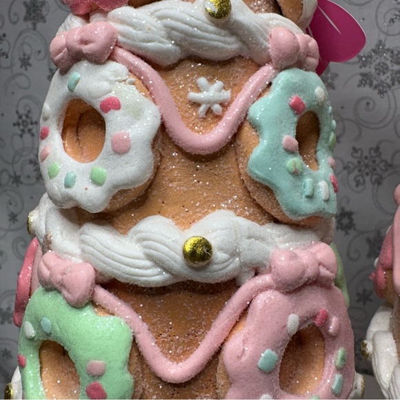 Peppermint Square Pastel Pink Bow Christmas Sprinkled Candy Doughnut Icing Trees - Picture 12 of 12